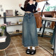 Spring women's clothing Korean version new style hair fashion breasted and slim retro mid-length high-waist denim skirt