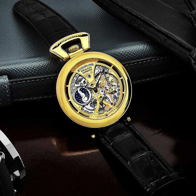 Overseas Stelling Stuhrling fully automatic hollow mechanical watch Men's business blue back transparent watch 3919
