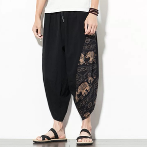 
Chinese style Tang suit Hanfu pants men's three-quarter pants loose lantern ethnic pants wide-leg beach pants summer thin