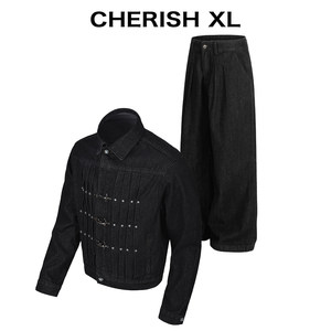 
CRXL [denim suit] heavy pleated aircraft buckle/short black raw cow jacket jacket men's pants