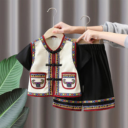 Children's Hanfu Set, Boys' Summer Style, Traditional Chinese Short-Sleeved Performance Clothing, Girls' March 3Rd Ethnic Minority Summer Outfit