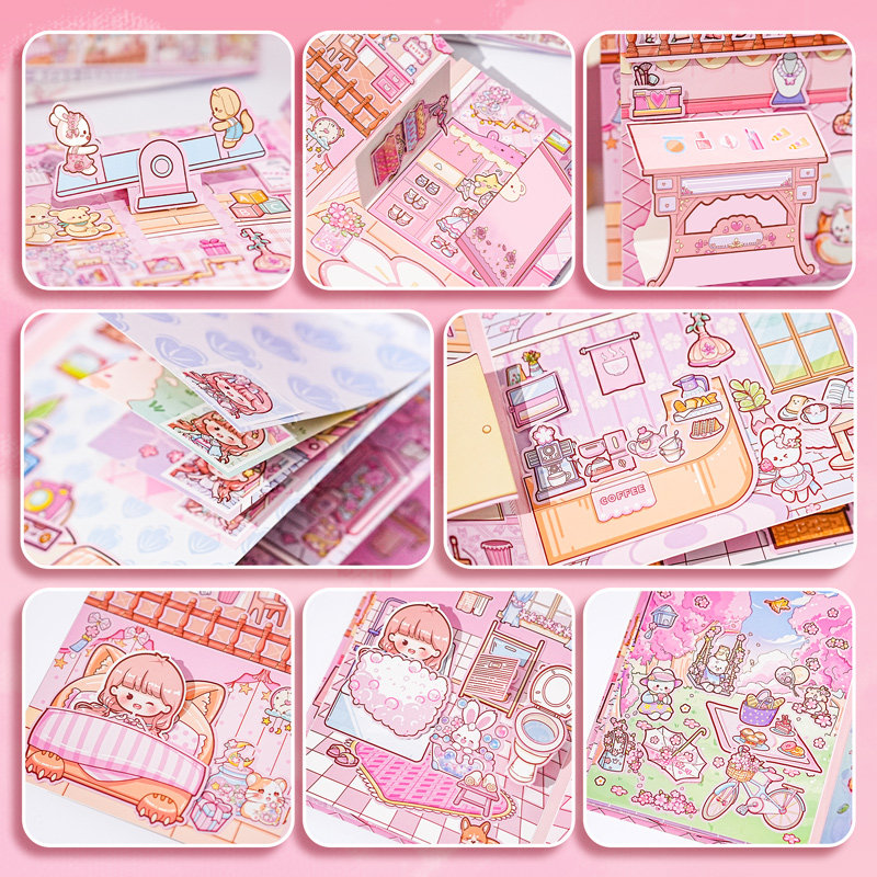 원래 아키 소스 재미 조용한 책 입체 책 절단 없음 DIY 소녀 수제 메커니즘 어린이 교육 장난감-