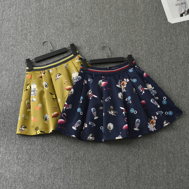 High waist slim A-line printed short skirt summer new style foreign trade women's fashion retro versatile pleated skirt skirt a