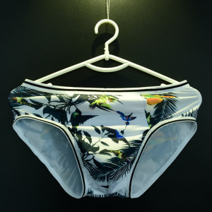 Men's middle -waist triangle panties youth breathable elastic plant quick -drying nylon ice silk sexy printed sports pants head