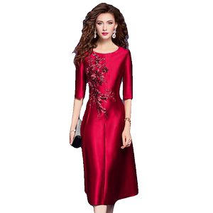 Philippine Dress Red Dress Female Autumn New high -end high -end quality embroidered nails sequins A -line skirt dress