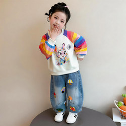 Girls' Outfit Spring 2026 New Stylish Children's Casual Sweatshirt and Jeans Two-Piece Set for Baby Girls Spring Fashion Trend