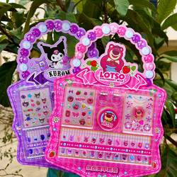 Strawberry Bear Children's Nail Sticker Set 3+ Elsa Princess Cartoon Nail Art Stickers Gemstone Ring 3D Girls' Toy