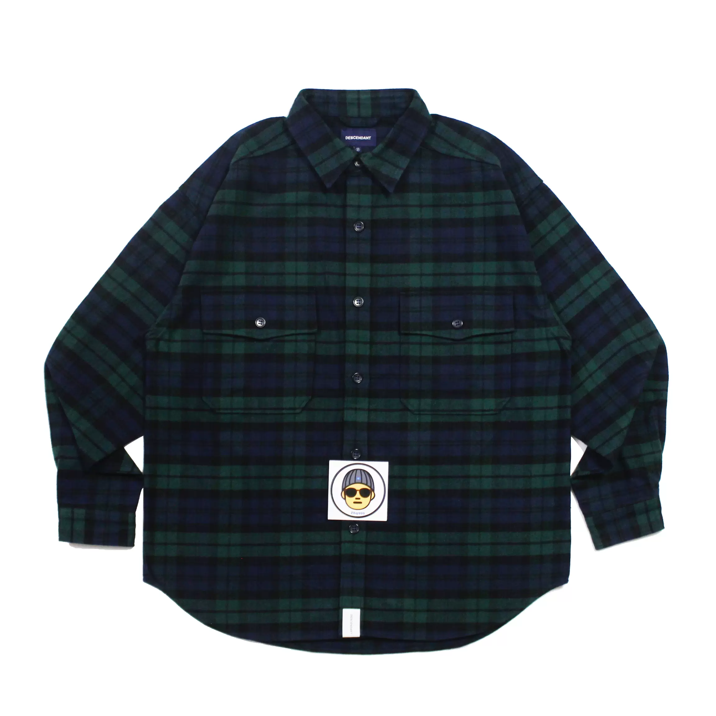 现货DESCENDANT CPOC PLAID LS SHIRT法兰绒绿格子口袋衬衫21AW-Taobao