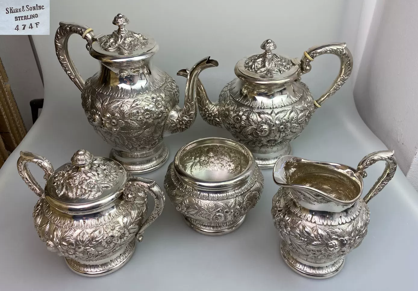 20世纪初期美国经典老银器-Kirk马里兰玫瑰茶具5件套-Taobao