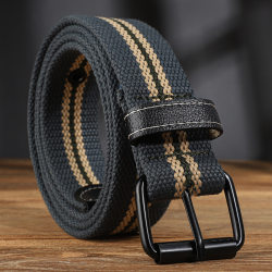 [24 holes] Long canvas belt men and women Neutral Casual parka Retro belt student military training Denim belt