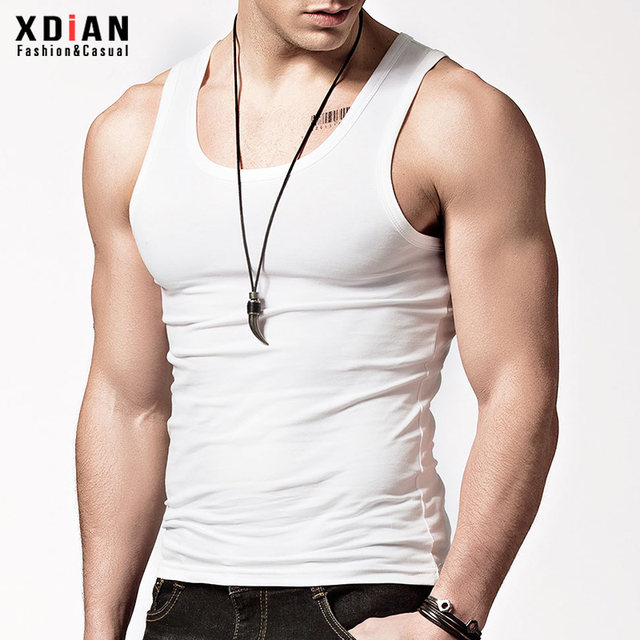 American style vest men's pure cotton elastic sports fitness tight ...