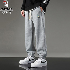 
Woodpecker casual pants for men's spring and autumn loose cotton sports pants plus velvet ties student wardrobe pants handsome pants