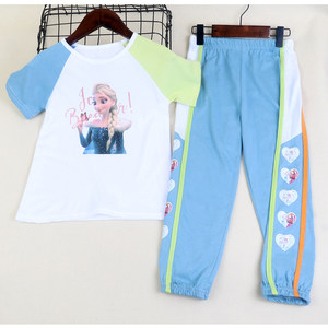 [Clearance] Girls' pure cotton short -sleeved thin trousers set Children's sports leisure outside wearing spring and summer two sets
