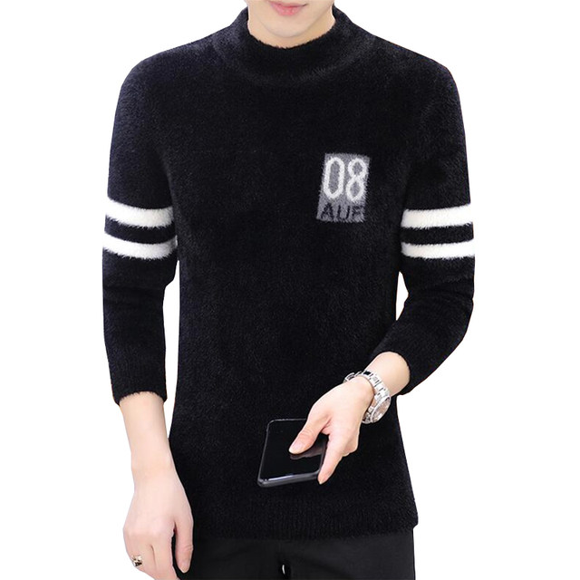 Mink velvet half turtleneck sweater men's base layer thickened youth ...