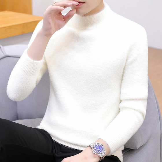
Mink velvet half-turtleneck sweater men's slim-fitting bottoming shirt thickened autumn and winter inner warm sweater