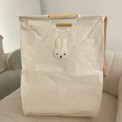 ins Cute Rabbit Laundry Basket for Home and Dormitory, Wooden Handle Storage Basket, Large Capacity Foldable Portable Laundry Hamper, Simple Design