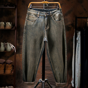 
Wide-leg dad jeans men's yellow mud washed versatile style 2023 autumn and winter new style trendy youth loose trousers