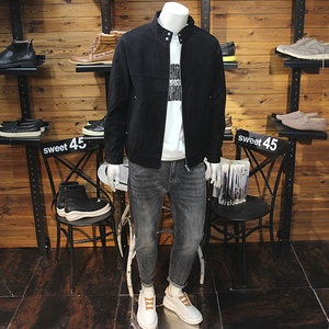 
Two-button stand-up collar men's leather jacket, simple and fashionable design, light luxury men's frosted leather jacket, handsome men's leather jacket