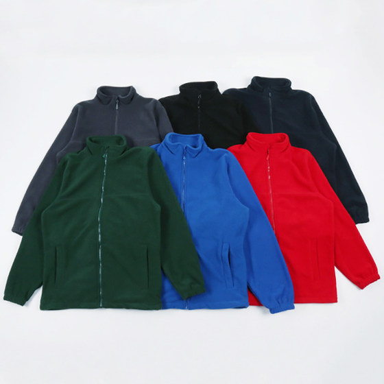 
Foreign trade outdoor sports warm stand-up collar polar fleece jacket for men in spring and autumn, versatile loose solid color casual fleece jacket