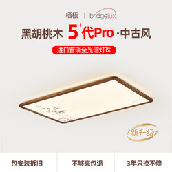 Qiwu Vintage-Style Imported North American Walnut Wood Ceiling Light for Living Room, Eye-Protecting Full-Spectrum High-End Eye-Protection Lighting Fixture