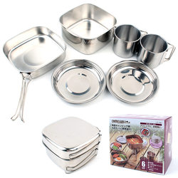 Outdoor travel 6 piece pot camping set bowl 3-4 people