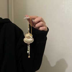 Sweetheart Style New Chinese Style Intangible Cultural Heritage Imitation Song Dynasty Brocade Double-Sided Gourd Embroidery Car Hanging Ornament with Pearl Tassel National Style Car Pendant