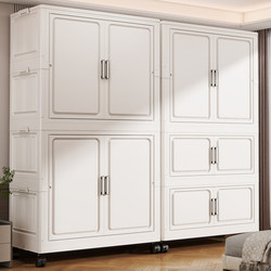 Folding Storage Cabinet for Home Use in the Living Room, No-Installation Storage Cabinet, Bedroom Baby Wardrobe, Multi-Layer Baby Wardrobe with Wheels