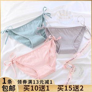 Japanese strap sexy underwear 100%cotton antibacterial low -waist girl thongs lace -ups Nordic girl underwear