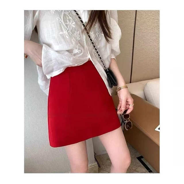 Temperament white and red suit short skirt skirt for women in spring and autumn new high-waisted sweet hot girl versatile A-line skirt