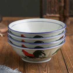 Nostalgic Retro Household Bowl, Large Rooster Bowl, Old-Fashioned Soup Bowl, Commercial Instant Noodle Bowl, Ramen Bowl, Blue and White Porcelain Rice Bowl