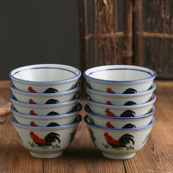Nostalgic Household Retro Blue and White Porcelain Rooster Bowl Ceramic Rice Bowl Single Rooster Bowl Old-Fashioned Chaozhou Tableware Set