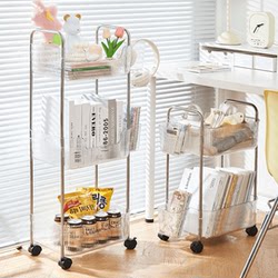 Acrylic Desk-Side Bookshelf with Large Spacing, Multi-Layer Book Storage Rack, Movable Small Cart