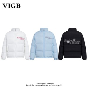 VIGB original national fashion American style winter simple stand-up collar cotton coat for men and women loose couple warm jacket men and women trendy