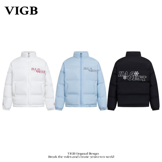 VIGB original national fashion American style winter simple stand-up collar cotton coat for men and women loose couple warm jacket men and women trendy
