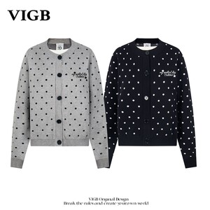 
VIGB original national fashion American polka dot embroidery cardigan sweater for men and women Korean short sweater jacket couple