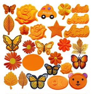 
Self-adhesive orange embroidery patch solid color flower patch patch patch patch for clothes, down jacket, pants patch hole pattern applique