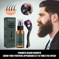 Gift for Men: Beard Growth Spray, Beard Micro-Needle Roller, Men's Beauty, Safe Massage Roller, Hair Follicle Growth