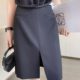 Spring and summer suit front slit skirt extended midi skirt American retro high waist slim A-line skirt drooping women