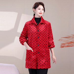 
Autumn and winter women's coat coral velvet floral medium-length warm housework outerwear clothing middle-aged and elderly mothers' outfit