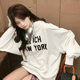 Chic port breeze letter white hooded sweater female autumn and winter plus velvet bf lazy wind niche tide ins jacket