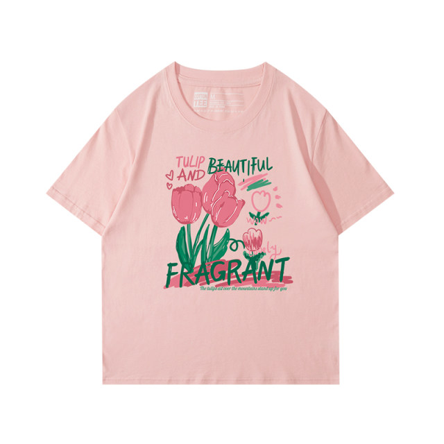 Salt-sweet girl style sweet cool super hot shoulder pink short-sleeved T-shirt for women loose white students half-sleeved top
