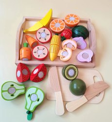 Exported to the Netherlands, Children's Wooden Kitchen Pretend Play Cooking and Cutting Fruit and Vegetable Toys