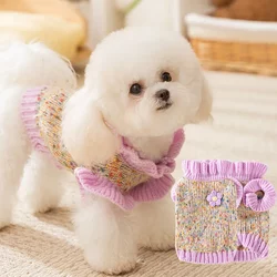 Dog clothes, autumn and winter dotted yarn, small floral sweaters, ladies' bipeds, small dog Teddy Bichon pet clothing