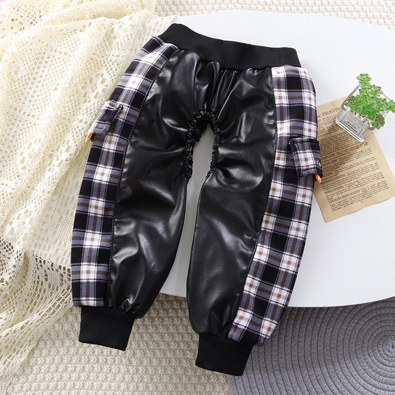 
Baby diaper-proof leather pants for boys and girls, open crotch diaper pants, children's waterproof cover pants, baby winter cover cotton pants covers