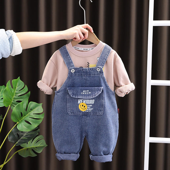 
Children's clothing spring suit boys' denim overalls spring and autumn girls' long-sleeved clothes baby two-piece trendy set
