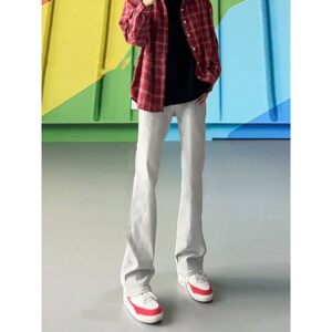 
Cement smoke gray bootcut jeans men's American high street vibe narrow version straight slim fit pants scimitar pants