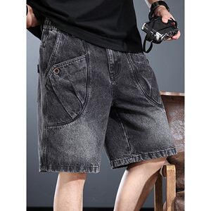 
High-end heavyweight denim shorts men's summer washing and old American retro five-quarter pants loose trendy workwear medium pants