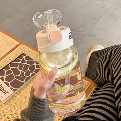 Straw Water Cup, Glass Cup, High-Looking for Girls, Office Use, with Scale, New Model 2024, Summer, Student Portable Cup