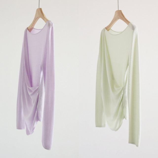 Chunzhi temperament, one-shoulder slanted collar waist-closed long-sleeved sweater solid color tensile pullover base shirt women's top