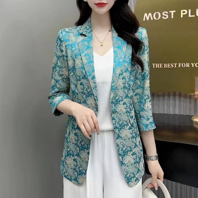 Jiehua suit jacket female new Korean version of casual high -end small suit printing spring and summer thin blossom jacket shirt